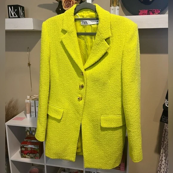 NWOT Zara Lime Green Textured Blazer - Bloggers Favorite - Picture 10 of 13